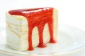Crepe cake with strawberry sauce Stock Images