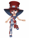 Cute clown with a big hat boots overalls and jacket with beautiful makeup Stock Photography