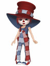 Cute clown with a big hat boots overalls and jacket with beautiful makeup Royalty Free Stock Photography