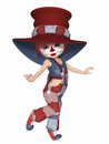 Cute clown with a big hat boots overalls and jacket with beautiful makeup Stock Photo