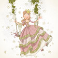 Cute princess swinging on a swing drawing in vintage style Stock Image