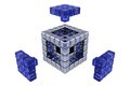 D cubes assembling parts blue glass white background Stock Photos