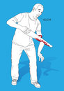 Diy sawing gone wrong illustration of a very stupid man who cuts off his own arm in disastrous Stock Photo