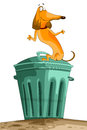 Dog dachshund tank character cartoon style illustration red on a garbage can vector done in on a white background isolated cut Stock Image