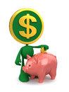 Dollar piggy bank account cartoon coin man putting money in Royalty Free Stock Photos