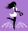 Elegant female silhouette and ornate pattern with swirls in a dress Royalty Free Stock Image
