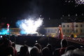 Explosion on stage grand square sibiu transylvania romania june sibiu international theatre festival firebirds an open air show by Stock Photos