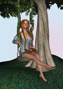Fantasy swing d digital render of a beautiful girl with red long hair on the Stock Photos
