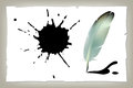 Feather ink pen vector drawing quill calligraphy tool with splatter Stock Photos