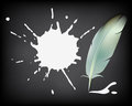 Feather pen vector drawing quill calligraphy tool with ink splatter Royalty Free Stock Photos