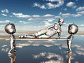 Female robot with aliens computer generated d illustration and Royalty Free Stock Photo