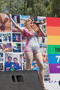 Female trangenger singing tel aviv june transgender pop singer performs on stage of gay pride parade in tel aviv israel on june Royalty Free Stock Image