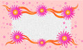 Floral banner design pretty magenta flowers tied together with a blazing orange shining pink bubbles decorate the edges there is Stock Image