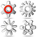 Four icons of gears detailed steel cogwheels with shadows Stock Photos