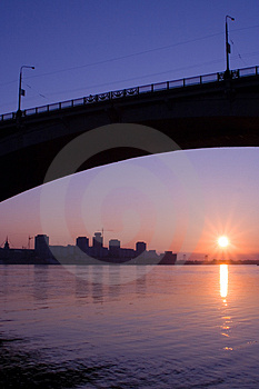 City On The River In Sunrise Free Stock Image