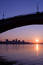 City on the river in sunrise