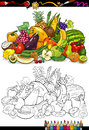 Fruits and vegetables for coloring book or page cartoon illustration of big food group children education Royalty Free Stock Image