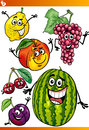 Funny fruits cartoon illustration set of comic food characters Stock Photo