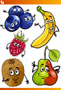 Funny fruits cartoon illustration set of comic food characters Stock Photos