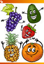 Funny fruits cartoon illustration set of comic food characters Stock Photography