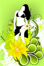 Girl in flowers over spring background Stock Photo
