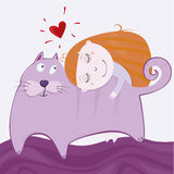 Girlie with kitten Stock Images