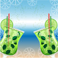 Glasses of mojito cocktail on the beach background Stock Photography