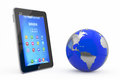 Global communication concept tablet pc and globe Royalty Free Stock Photos