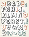 Hand drawn abc elements illustration of a set of sketched and doodled letters and font characters also containing dollar and euro Stock Image