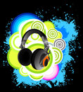 Headphones background music with color splash Royalty Free Stock Photos