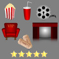 Icons of cinema on a gray background Stock Photography