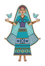Indian girl in blue dress with two birds Stock Photo