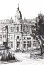 Ink graphics of an old building in bulgaria graphic drawing landmark ruse painted at age Royalty Free Stock Photography