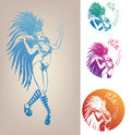 Ink linework dancing girl in carnival feather cost inked line work gorgeous pretty smiling young woman costume Royalty Free Stock Photography
