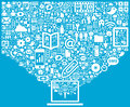 Laptop social media icons conceptual design of communication in the global computer networks Royalty Free Stock Photography