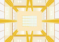 Looking at the ceiling foyer of the building with columns and balconies with glass railings skylight in center Royalty Free Stock Photography