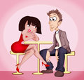 Man and woman in love women sitting around the table looking at one another Stock Images