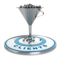 Marketing sales or conversion funnel webmarketing with metal spheres inside plus a blue target with some balls on it illustration Stock Image
