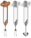 Metal and wood banners menu three wooden metallic vertical with blank pages kitchen utensils Royalty Free Stock Photos