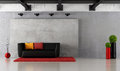 Modern grunge living room with concrete panel and iron beams rendering Stock Images