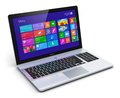 Modern laptop notebook or computer pc with touchscreen interface with color icons isolated on white background Royalty Free Stock Photography