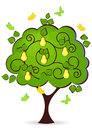 Pear tree with yellow ripe fruit butterflies fly around Royalty Free Stock Photography