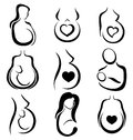 Pregnant woman symbol set abstract black Stock Photos