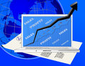 Profitability with a laptop the annual report of profitable company on computer on blue background globe background Stock Photo