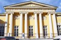 Pushkin museum building afisha of pushkins birthday celebration is seen at the lower left corner birthday celebration of famous Royalty Free Stock Photos