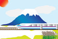 Rapid train is moving infront of fuji mountain Stock Images