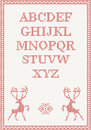 Red knitted alphabet with deer vector illustration Stock Image