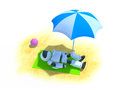 Robot on a beach d white lying the under an parasol Stock Images