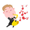 Saxophonist vector illustration of a little boy Stock Photos