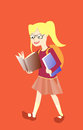 Schoolgirl smart girl with books on red background Stock Image